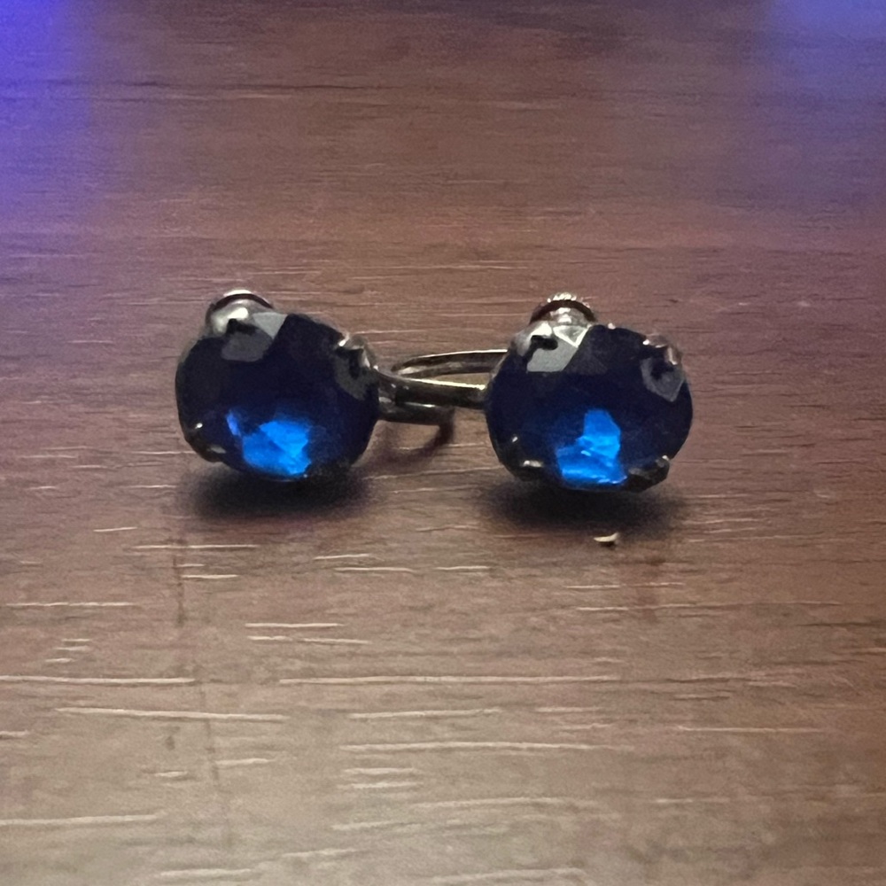 Vintage Blue Stone Screw Back Earrings